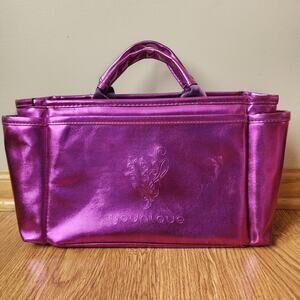 Younique Metallic Purple Tote Makeup Bag Cosmetic Organizer Carry Case Open Top